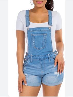 Bib Shorts Light Wash Denim